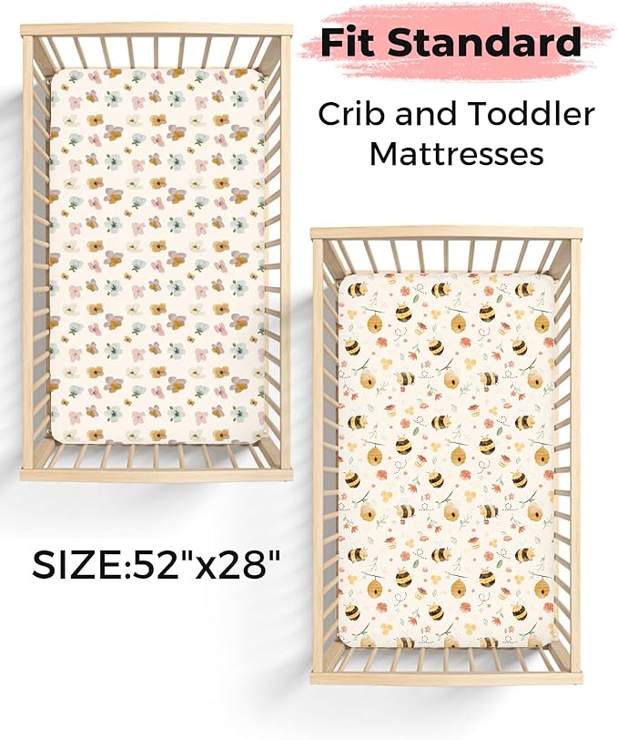 Crib Sheets for Boys and Girls, 2 Pack Fitted Baby Sheets for Standard Toddler Mattress 28" x 52", Soft Breathable Jersey Knit Baby Bedding (Bear Tracks)