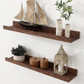 Axeman Oak Picture Ledge Shelf, 24 Inch Floating Shelves Set of 2, Solid Oak Wood Wall Shelves with Lip, Wall Decor Storage for Bedroom Living Room Bathroom Kitchen Nursery Photo Picture, Walnut