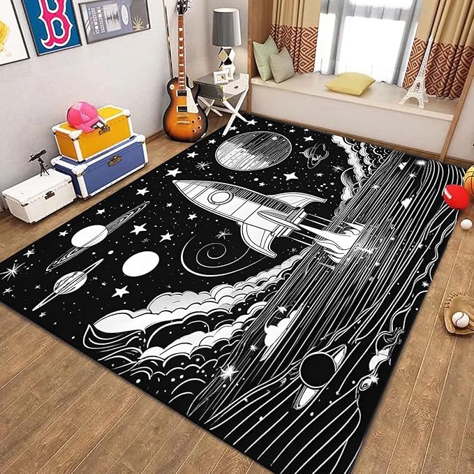 Space Planet Theme Area Rug,5x8ft,Universe Outer Space Rugs for Kids Bedroom Space Carpet Universe Solar System Planet Theme Carpets for Living Room Nursery Room Toddler Classroom Decor