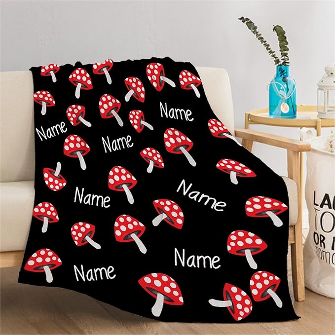 Custom Flannel Blanket with Text Cute Red Mushroom Customized Blankets Warm Unique Personalized Throw Souvenirs Gift of Love