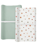 Changing Pad Cover for Baby Boy Girl 2 Pack, Muslin Changing Table Pad Covers with Boho Style, Neutral Nursery Bedding Essentials Soft and Breathable(Sage & Flower-B)