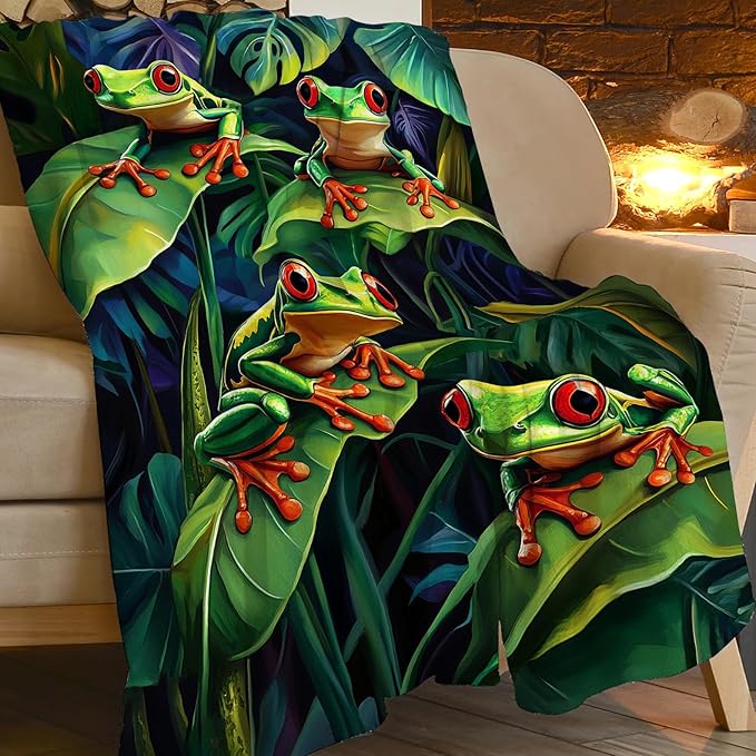 Frog Blanket Frog Decor Throw Blanket Super Soft Flannel Lightweight Fluffy Plush Fuzzy Fleece Green Blanket Gifts for Girls Woman Kids Boys Man for Bed Sofa Bedding 40"X50"