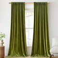 StangH Shinny Olive Green Velvet Curtain 96 inches Long - Thick Soft Drapes Thermal Insulated Luxury Curtains for Living Room/Home Office Theater, W52 x L96, 2 Panels