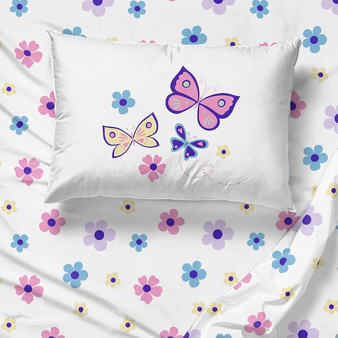 Sunny Side Up Flutter Toddler Sheet Set - 3 Piece Toddler Bedding Set Includes Pillow Cover - Super Soft Floral Microfiber Sheets