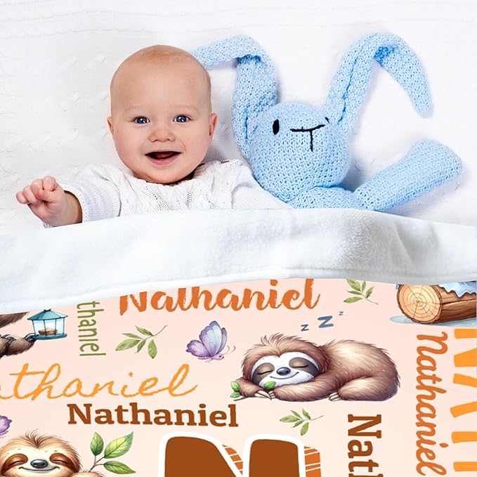 Personalized Custom Sloth Preschool Blanket Gifts for Baby Toddler Kids Boys Girls - Customized Sloth Super Soft Lightweight Flannel Sheets Decor for Crib Nap Couch - 30"x40" for Baby/Pets