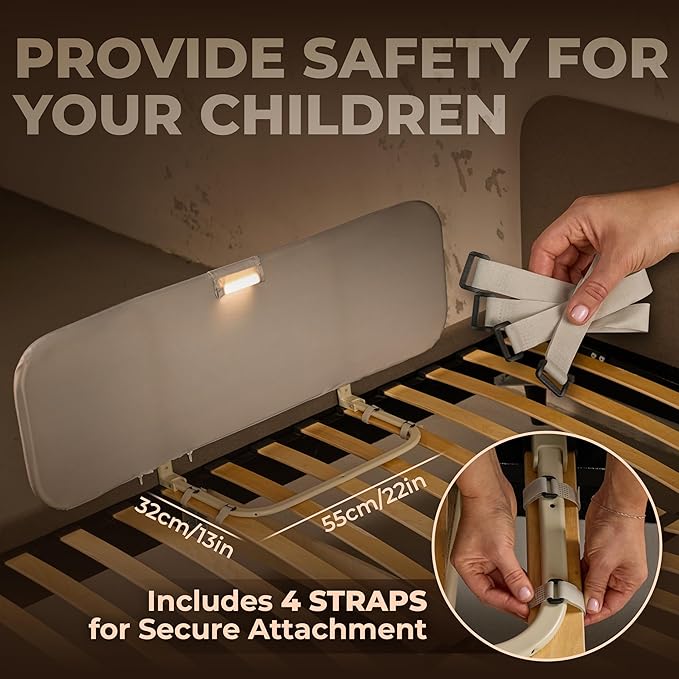 Toddler Bed Rail with Night Light - Foldable Bed Side Rails - Fits for Most Beds: Bed Rails for Full Size Bed, Queen Size Rails, Twin Rails - Portable Fence for Baby - 48 inch