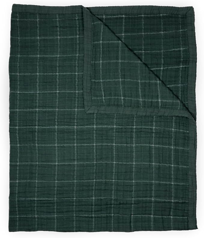 Little Unicorn Premium Quilted Throw | Super Soft, Multi-Layered Muslin XL Blanket| Great for Kids & Families (Evergreen Plaid)