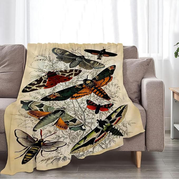 Moths Blanket Throws Moth Gifts Moths Lovers Throw Blanket for Women Men Kids Adults Soft Warm Cozy Fleece Blanket for Couch Sofa Bed 60"x50"