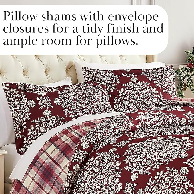 Southshore Fine Living, Inc. 5-Piece Christmas Comforter Set Queen, Red & White Christmas Bedding Set, Plaid Comforter Queen/Full, 2 Throw Pillows, 2 Shams, Holiday Bedding - Christmas Carol