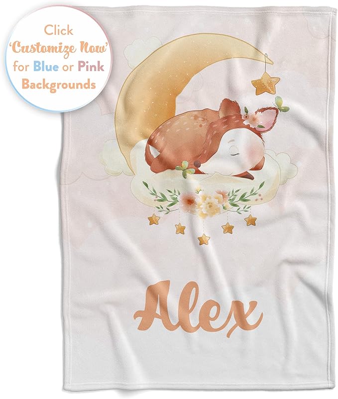 Personalized Baby Blankets with Name | Fawn Custom Baby Girl and Baby Boy Newborn Blanket | Unisex Warm Soft Sherpa Swaddle Blanket Minky | (Fawn, Sherpa 60"x80")
