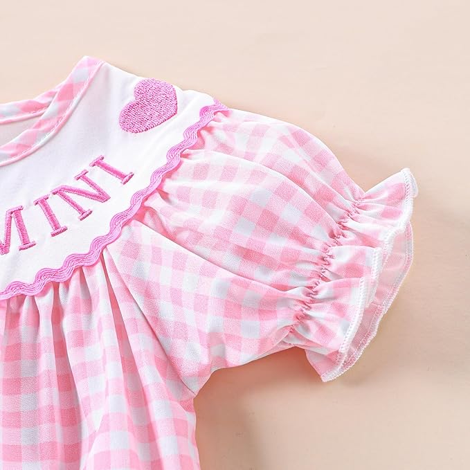 Newborn Baby Girl Romper Mamas Mini Bow Plaid Print Puff Sleeve Smocked Bubble Romper Jumpsuit Bodysuit Clothes