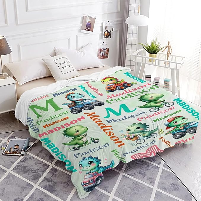 Personalized Dinosaur Truck Blanket Gifts for Girls Boys Women - Super Soft Cozy Warm Throw Sheet for Couch Bed Sofa Office Decor All Season 50"x60" for Teens