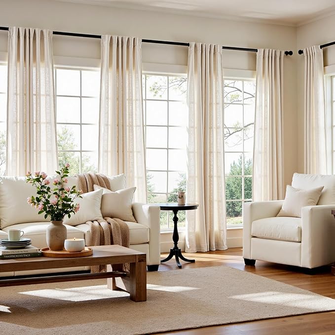 jinchan Beige Linen Blend Curtains 102 Inches Extra Long 2 Panels for Bedroom Living Room, Floor to Ceiling 50 Inches Wide Natural Farmhouse Drapes with Rod Pocket Back Tab (50W x 102L, Ecru)