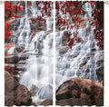 Waterfall Blackout Windows Curtains, Waterfall Red Forest Pattern Nature View Curtains, for Living Room Bedroom 63x63in 2 Panels