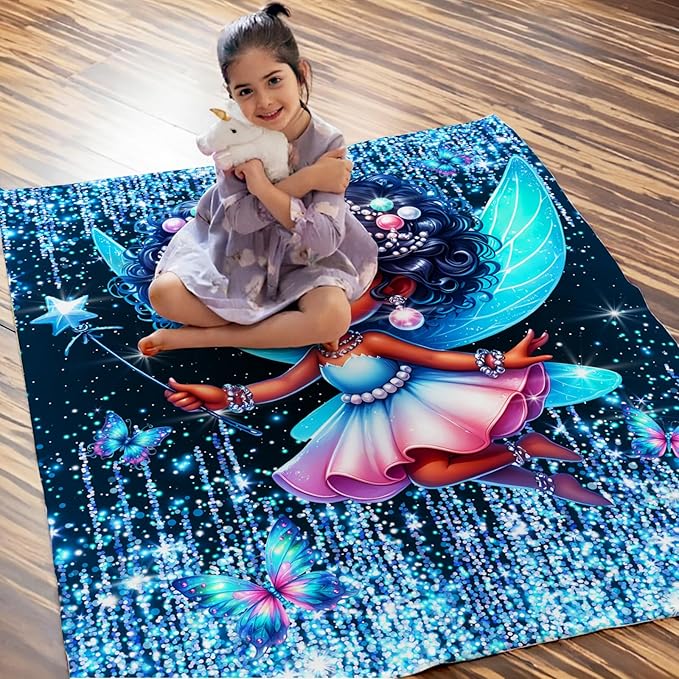 Blanket for Girls, Fairy Throw for Kids Teens Adults 60x80 Inches Soft Warm Lightweight Cute Black Throw Blankets for Sofa Couch Bed Travel Daughter Birthday Gift