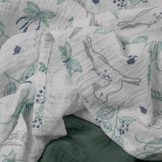 Muslin Swaddle Blankets for Newborn, 3 Pack Breathable Soft Receiving Blanket, Large 38 x 40 inches Swaddle Wrap Burping Clothes Diapers, Essentials Infant Shower Items, Toddler Gift (Fawn & Leaves)