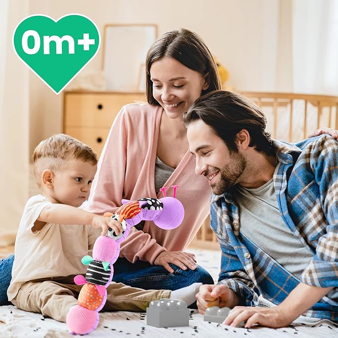 Sumobaby Infant Baby Musical Stuffed Animal Toys for 0-3-6-12 Months,Multi Sensory Toys with Crinkle and Rattles, Tummy Time Toys for Newborn Boys Girls, Caterpillar, Purple