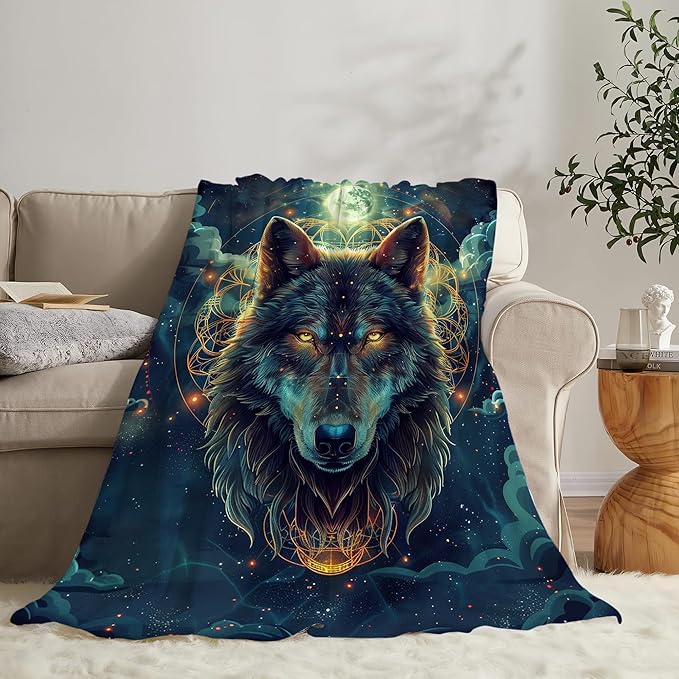 Wolf Fantasy Wolf Throw Blanket, 60"x50", Flannel, Animal Print, Unisex Adults & Kids, Warm, Water Repellent, Anti-Allergy