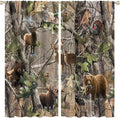 Retro Forest Window Curtains, Camouflage Hunting Tree Camo Rustic Deer Elk Bird Bear Blackout Rod Pocket Windows Door Curtain for Bedroom Living Room Home Decor 84x84in