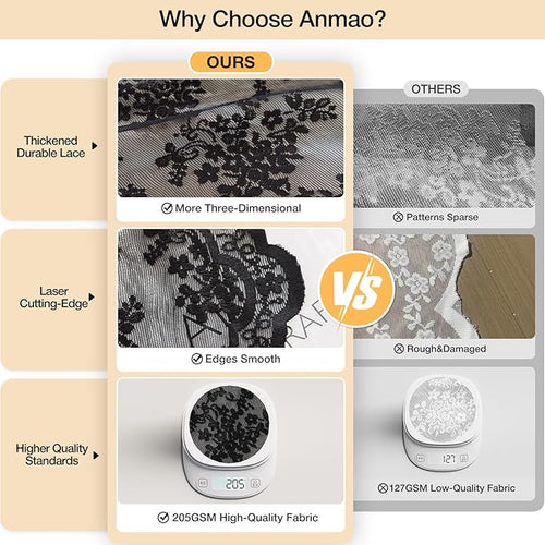 Anmao Vintage Lace Curtains 54 Inches Long 2 Panels Set, Romantic Elegant Light Filtering Semi Sheer Floral Thick Lacy Curtain Drapes for Living Room and Bedroom, Each Panel 55W x 54L, Black
