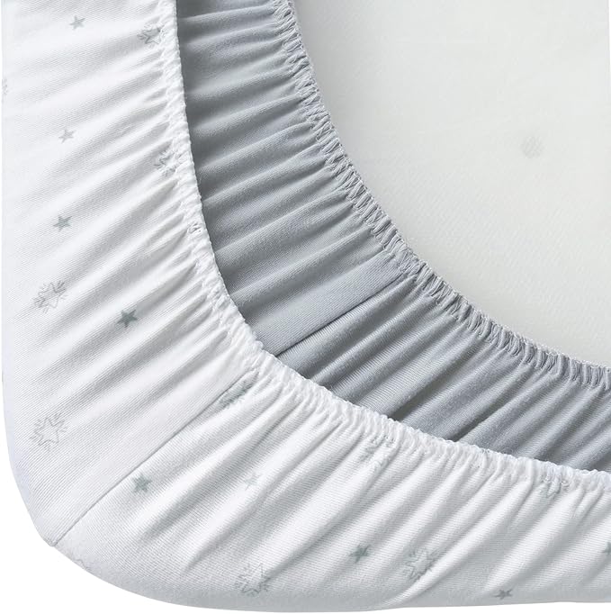 Bassinet Sheets 2 Pack 18" x 30" - Fit for Halo BassiNest Swivel, Glide, Flex Sleeper, 4moms Mamaroo Sleep Bassinet, Baby Boy/Girl, Ultra Soft & Super Stretchy, Grey & White Star