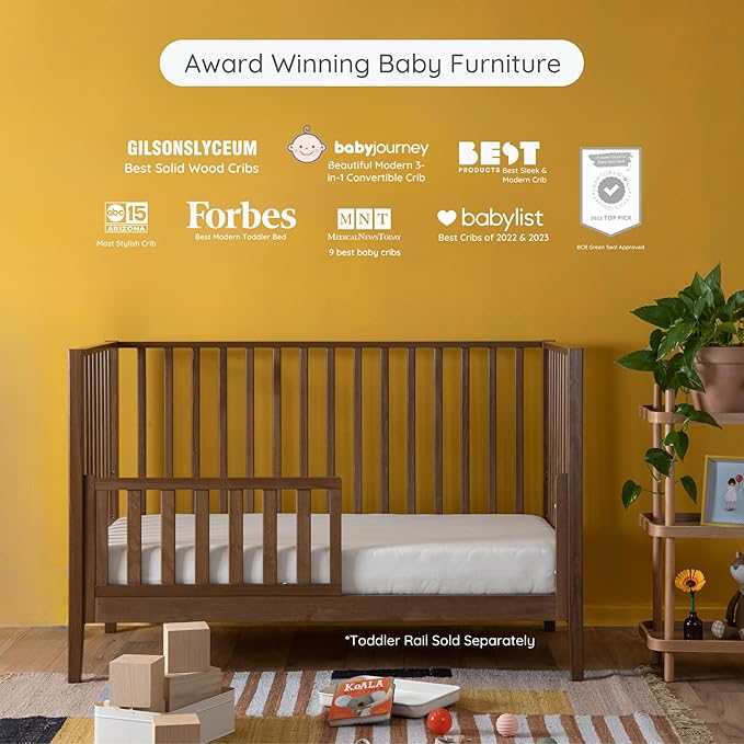 dadada LaLa 3 in 1 Convertible Crib - Converts into Toddler Bed & Daybed - Made in Italy - 3 Adjustable Mattress Heights - Solid Beech Wood (Walnut)