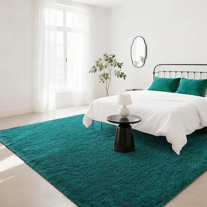 BENRON Teal Green Fluffy Rugs for Living Room Bedroom 4x6, Soft Plush Fuzzy Shaggy Rugs for Kids Girls Boys Room Decor, Washable Indoor Floor Carpets