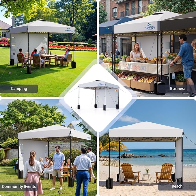 10X10 Pop Up Canopy Tent,Removable Pockets Sidewall for Extra Storage,Easy Up Canopy,Heavy Duty One Person Set Up Event Tent,White