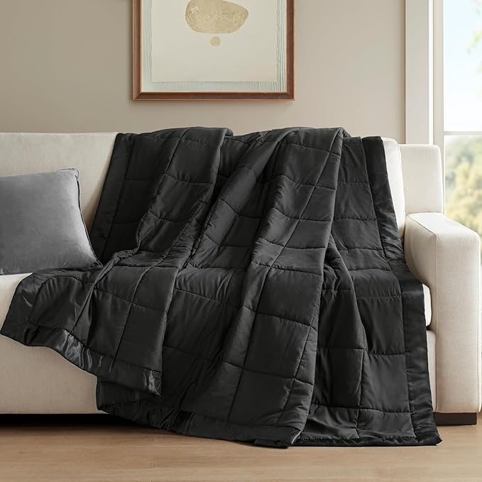 Madison Park King Size Blanket Ultra-Soft Microfiber King Size, Box Quilting with Satin Binding, All Season & Lightweight King Summer Blanket for Bed, Couch & Sofa, King, Balck