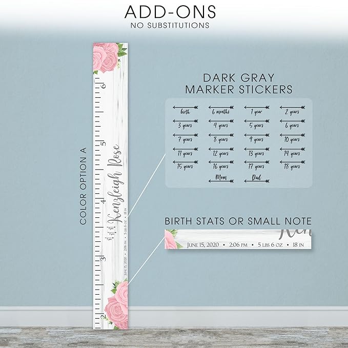 Wooden Kids Growth Chart Ruler for Boys and Girls (Haley)