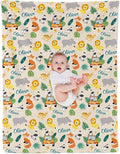 Custom Safari Animals Blanket Gift, Personalized Baby Blanket with Name, Soft Plush Flannel/Sherpa Fleece Throw Blankets for Toddler Kid Teen Boys Girls Color01