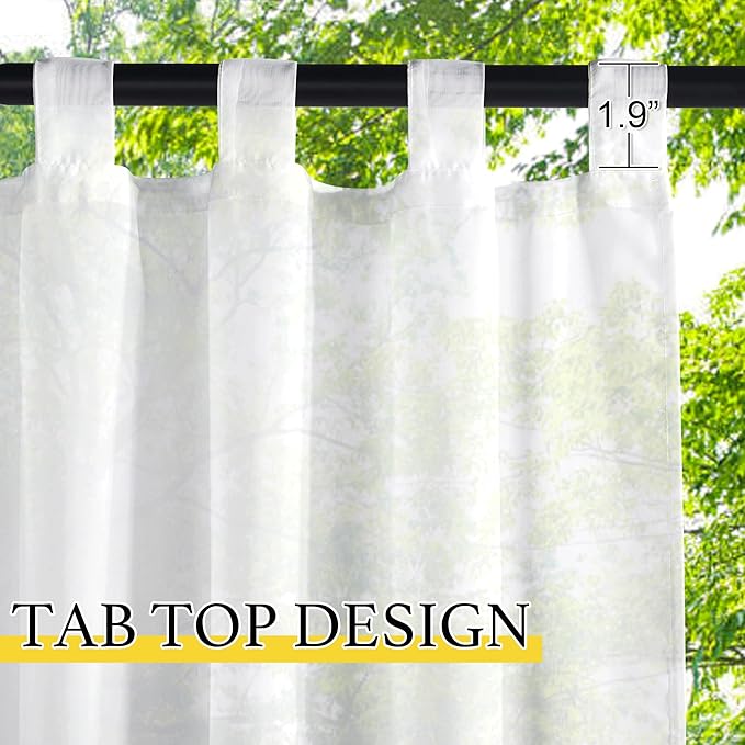NICETOWN 2 Panels Sheer Curtains for Patio, 100 inch Wide Lightweight Tab Top Waterproof Soft Voile Sheer Drapes Airy with Light Filtering Quick Dry for Pergola, Sliding Door, W100 x L108, White