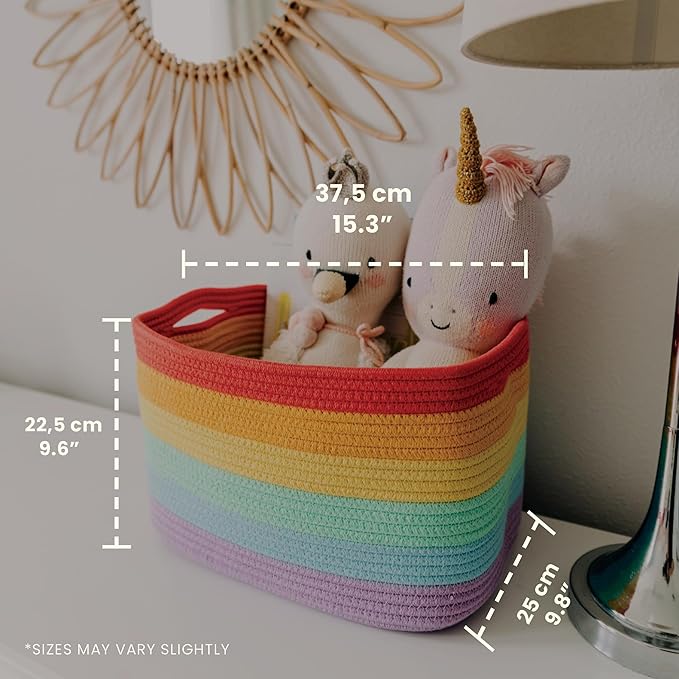 OrganiHaus Set of 3 Rainbow Woven Storage Baskets for Shelves, Decorative Organizer Bins for Kids Room, Nursery & Classroom, Colorful Toy Storage Basket for Playroom Decor – 15x9x10 inches