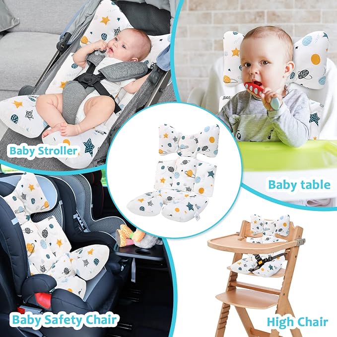 Baby Stroller Seat Liners, Reversible Baby Stroller Cushion Pad Soft and Breathable 3D Air Mesh Cotton Universal Baby Seat Pad Liner for Strollers, Car Seats (Planet)