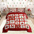 Castle Fairy Merry Christmas Comforter Set King Size,Red Patchwork Xmas Themed Plaid Bedding Set All Season Quilt Set,Cardinals Berries Bells Floral Pine Microfiber Polyester Down Comforter