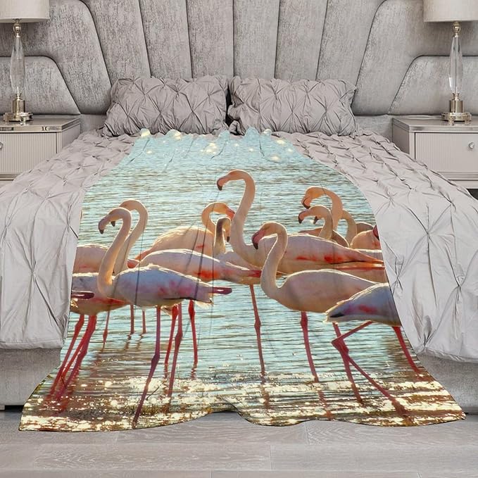 Flamingo Blanket Flamingo Gifts for Girls Boys Woman Kids Lover Ocean Coastal Throw Blankets Soft Blanket Warm Fleece Flannel Plush Blankets for Bed Sofa Couch 60"x80"