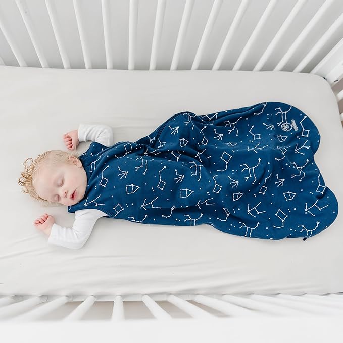 Woolino Merino Wool and Organic Cotton Baby Sleep Bag - 4 Season Classic Sleep Sack - Two-Way Zipper Sleeping Bag for Baby and Toddler - 18-36 Months - Night Sky