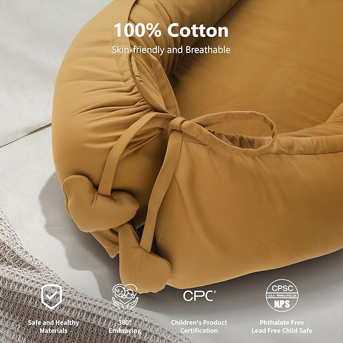 Baby Lounger - Baby Lounger for Newborn 0-24 Months, Soft Breathable Cotton Infant Lounger Cover, Portable Baby Nest for Travel, Newborn Essentials (Sienna)