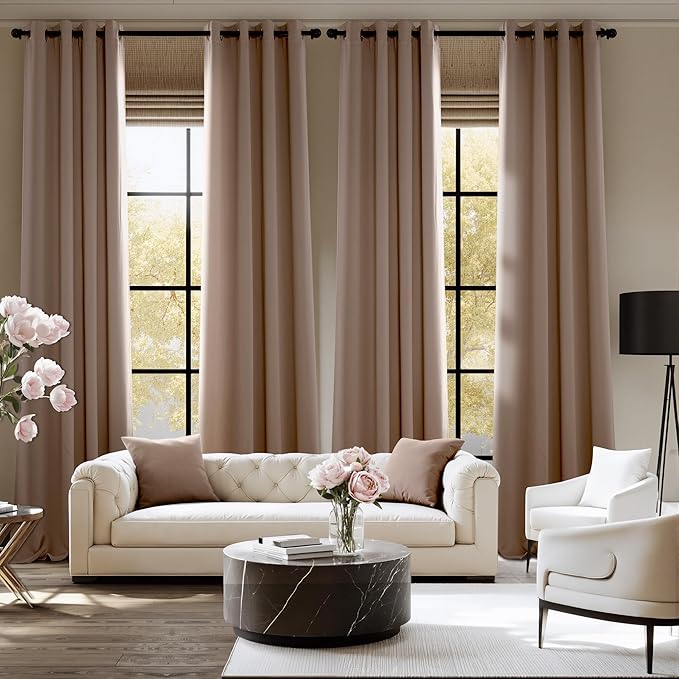 NICETOWN Blackout Thermal Grommet Drapes, Energy Saving Window Treatments for Living Room, Patio, Laundry, Closet, Boys Room - Heavy Duty, 2 Panels, W52 x L84, Cappuccino