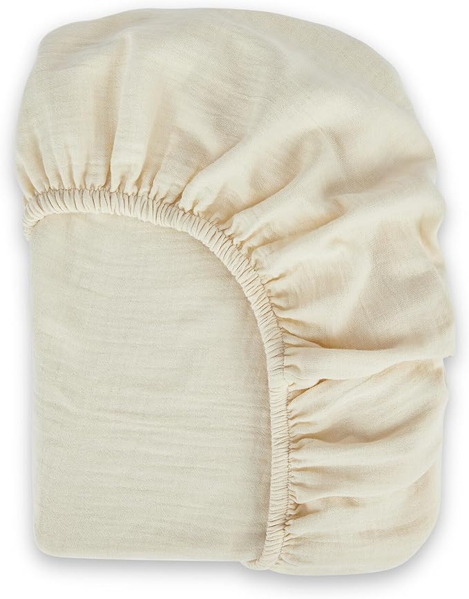 Bioweaves Organic Cotton Muslin Bassinet Sheet, GOTS Certified Extra Soft Fitted Sheet, Universal Fit for Oval Baby Bassinet Mattresses, 33" x 17", 4 Inch Pocket, Natural