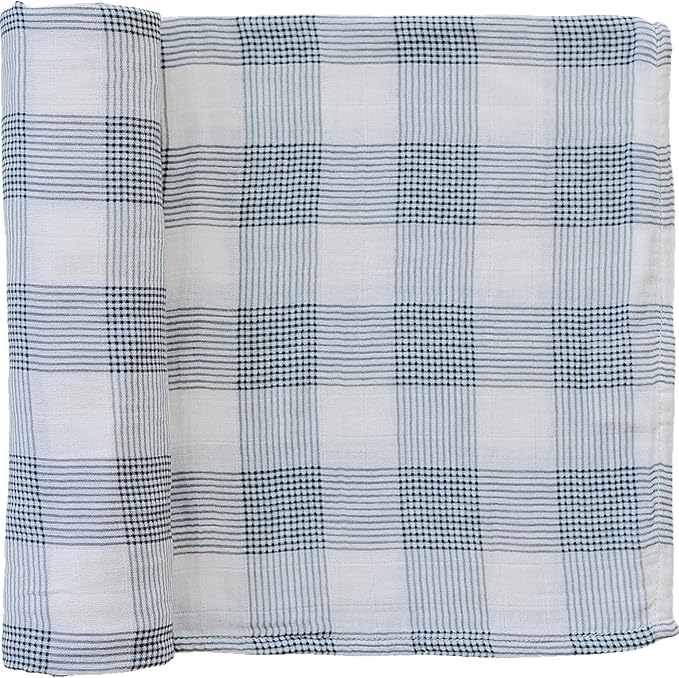 Mebie Baby Coastal Plaid Muslin Swaddle, Modern and Neutral Blanket for Baby Girl or Boy, Soft Newborn Wrap, 0-3 Month, Comfy Baby Essentials & Gifts