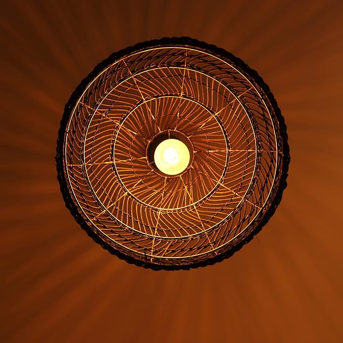 Bamboo Pendant Light Fixture Boho Style 1 Lights Rattan Pendant Lamp Woven Hanging Light for Kitchen Island Nursery in Black(17.7" W)