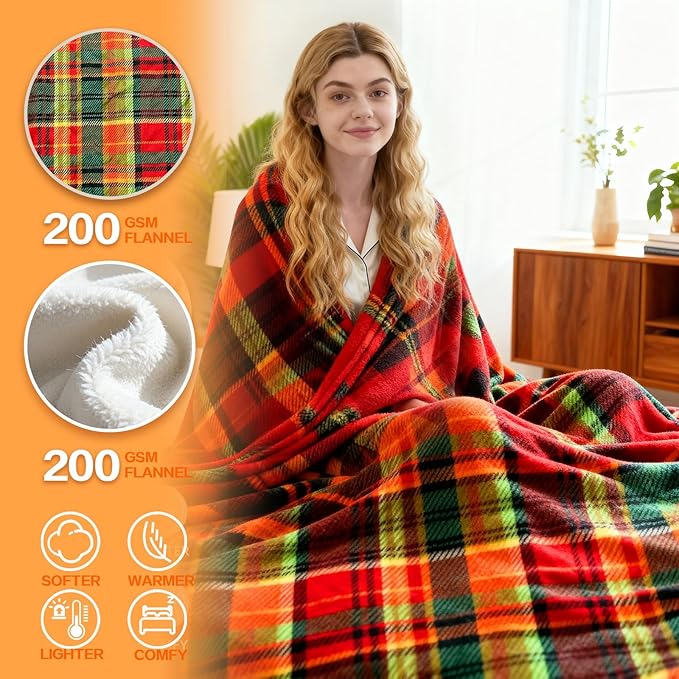 Electric Blanket Heated Twin, Soft Flannel 62"x84" Plaid Heating Blanket with 8 Hours Auto Off 10 Fast Heating Levels Machine Washable Sherpa Heated Blanket with Overheating Protection