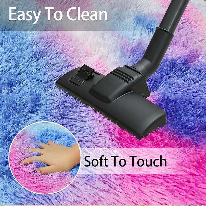 5 ft Soft Rainbow Rug for Girls Room, Fluffy Shaggy Princess Circular Big Rug Colorful Carpet for Kids Teens Toddler Playroom Nursery Reading Nook, Home Decor，Hot Pink