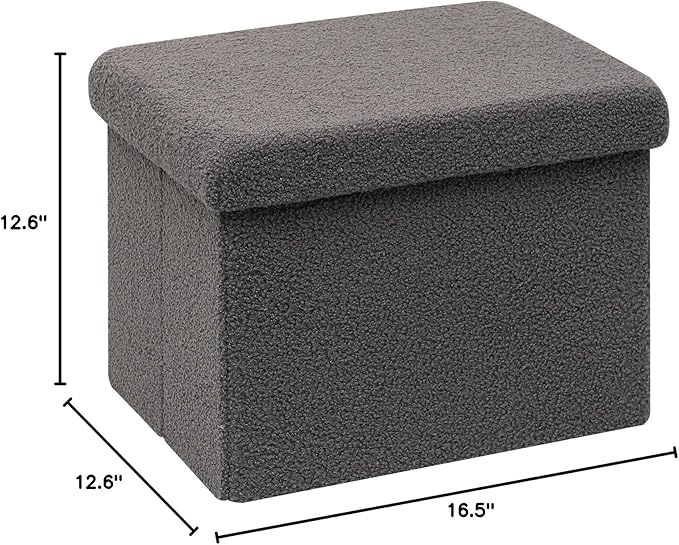 PINPLUS Storage Ottoman Cube Sherpa Ottoman Foot Rest,Small Foldable Portable Boucle Ottomans, Faux Teddy Fur, Grey 16.5"x12.6"x12.6"