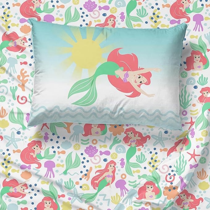 Sunny Side Up Disney The Little Mermaid Twin Sheet Set - 3 Piece Kids Bedding Set Includes Pillow Cover - Super Soft Ariel Microfiber Sheets