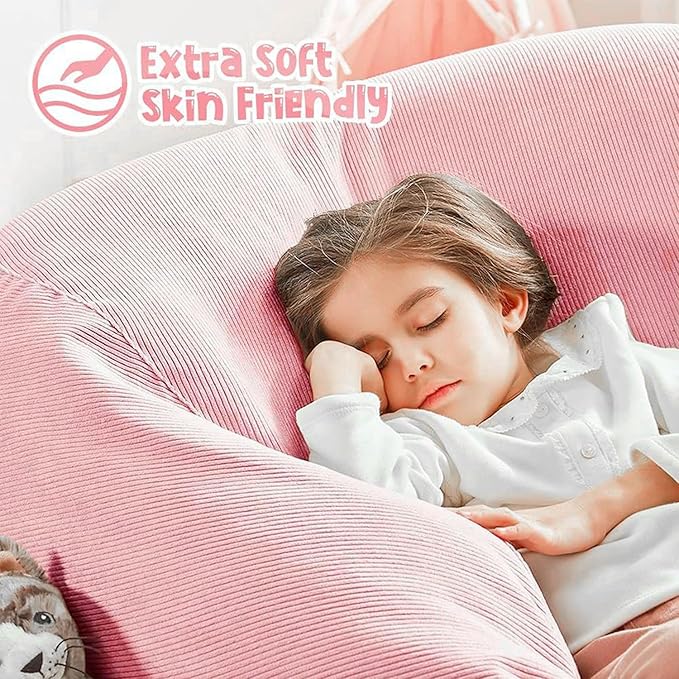 Nobildonna Bean Bag Chair Cover (No Filler) for Kids and Adults,Beanbag Stuffed Animal Storage Without Filling Plush Toys Holder and Organizer Soft Premium Corduroy 200L (Pink)
