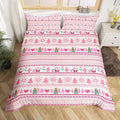 Christmas Comforter Cover Cartoon Santa Claus Snowman Bedding Set Pink Snowflake Christmas Tree Duvet Cover for Kids Boys Girls Microfiber Boho Stripes Bedspread Cover Room Decor Bedclothes Toddler