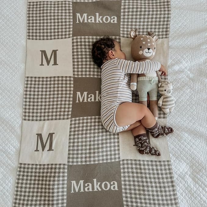 Personalized Signature Gingham Blanket – 100% Organic Cotton Customized Baby Blanket, Custom Name, Bassinet 30x40, Gift for Baby Shower, Birthday Present, Girls and Boys, Toddler Kids, Made In America