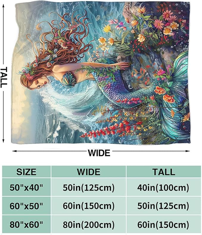 Tijuboni Mermaid Throw Blanket Mermaid Gifts for Girls Women Boys Men Kids Adults Soft Flannel Fleece Blanket for Couch Sofa Bed Home Decor 40"x50"